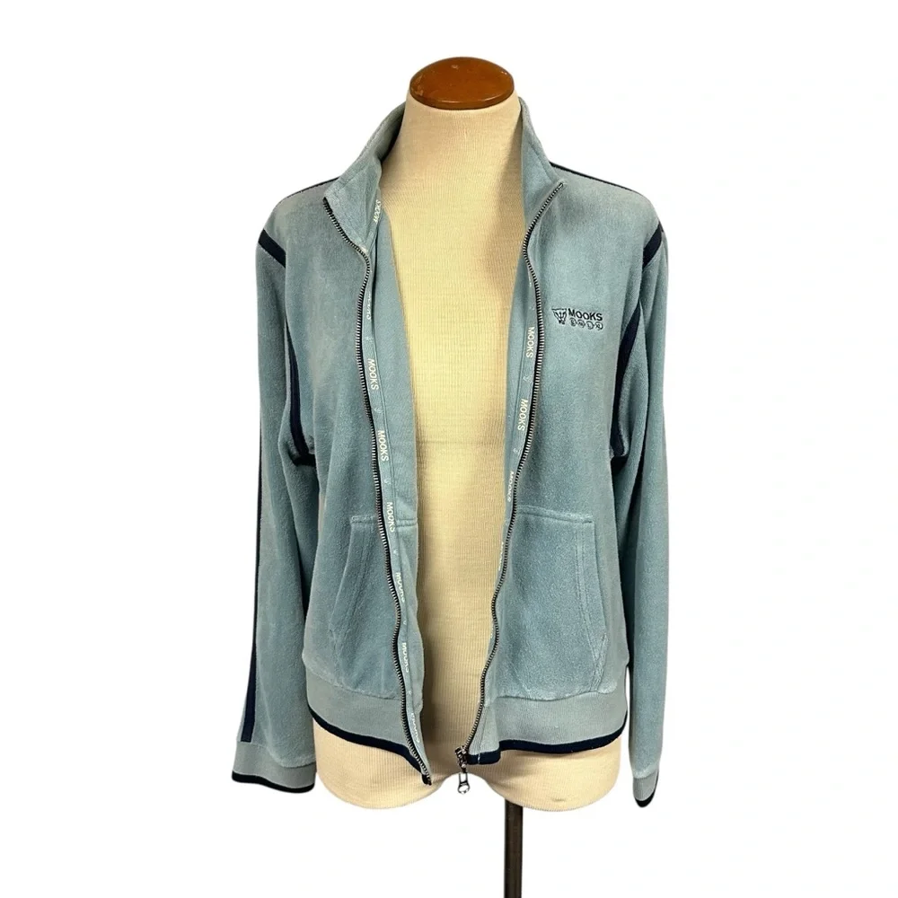 Mooks Blue Fleece Track Jacket Y2K 2000 Vintage Sporty Athletic Street Style